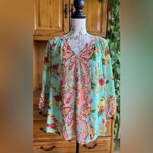 Fig and Flower Anthro Paisley & Floral Spring Boho Blouse Small